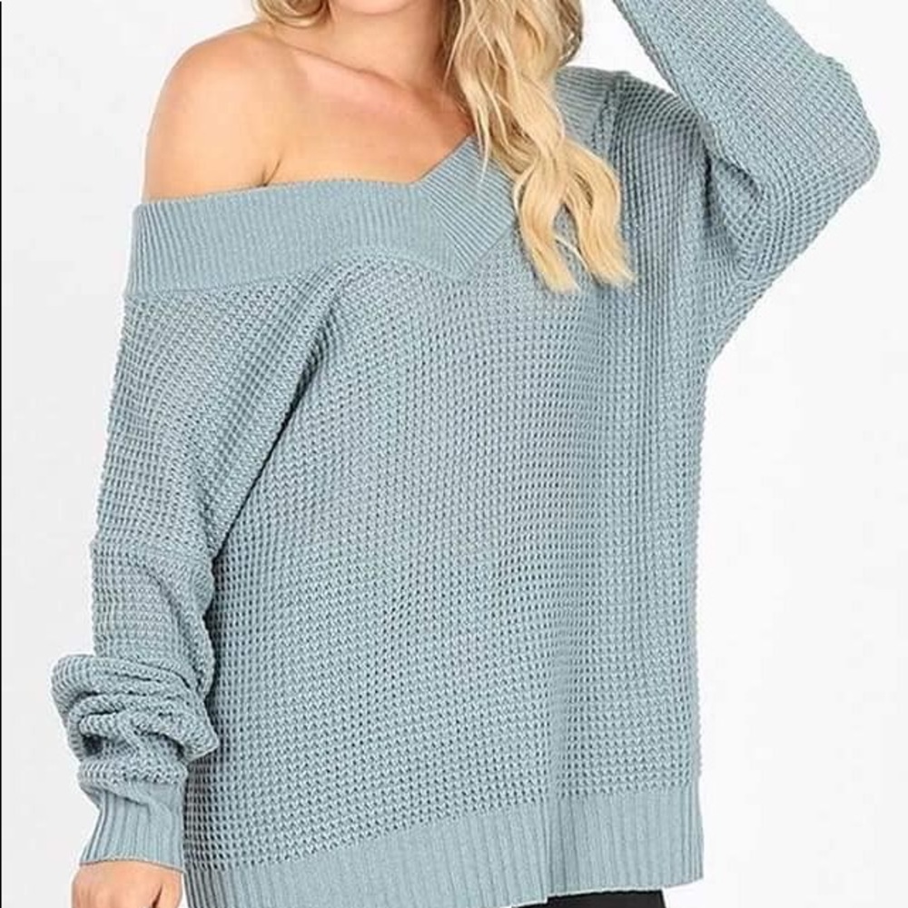 Off the shoulder waffle sweater plus sizes